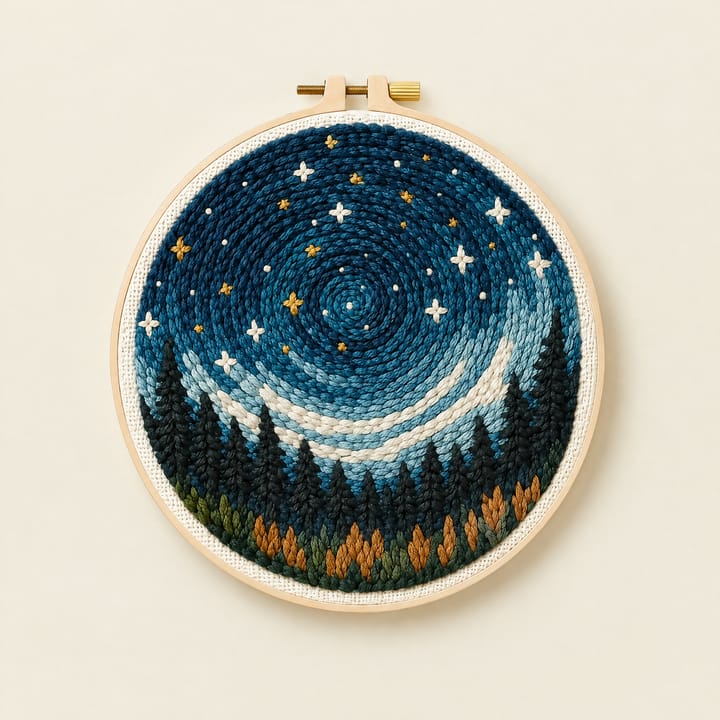 Scenic Punch Needle Kit, Starry sky over forest