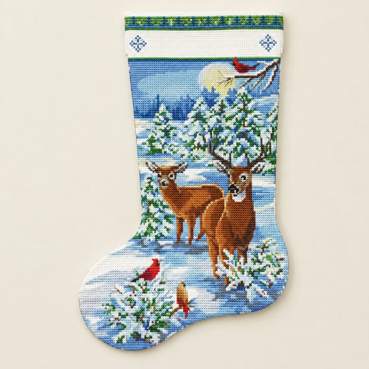 Christmas Stocking Cross Stitch Kit, Deer in snowy forest