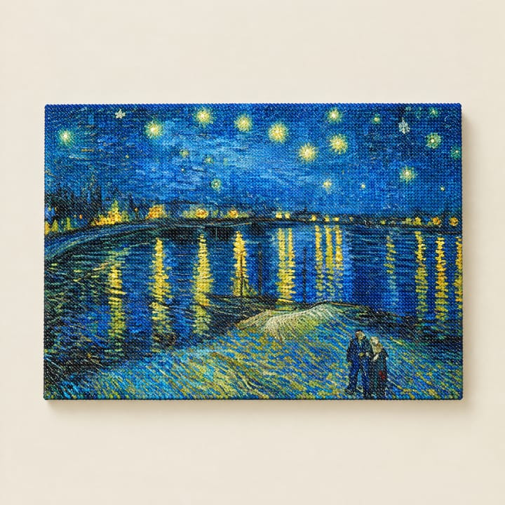 Starry Rhone design: gas lamps reflected in the river under a starry sky