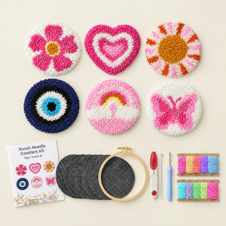 Boho charms punch needle coasters with the kit
