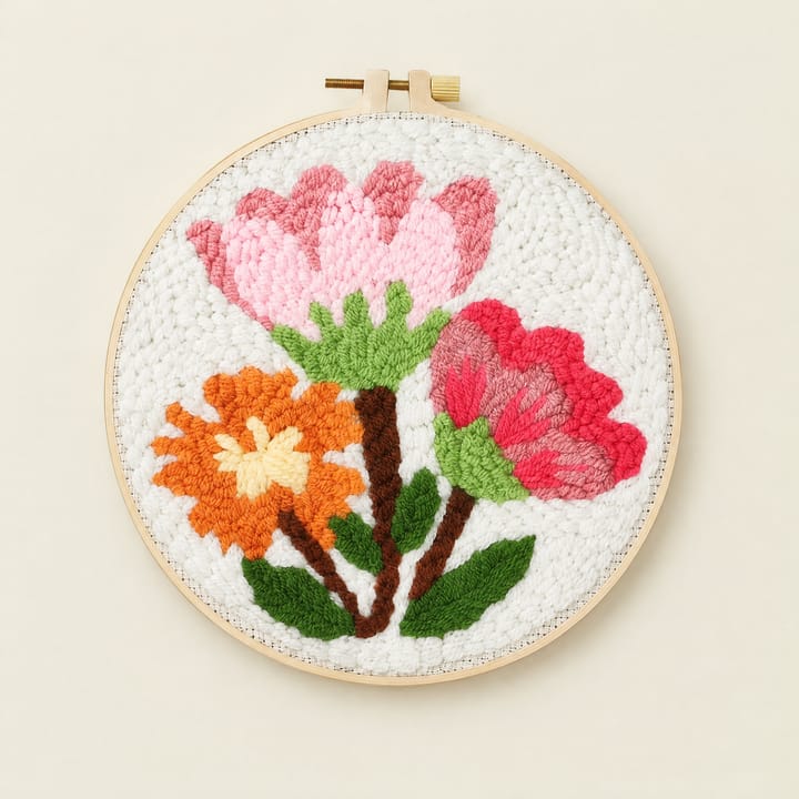 Floral Punch Needle Kit, Pink, orange and red flowers