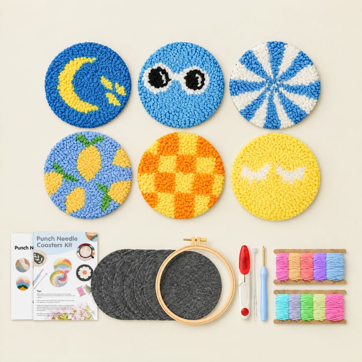 Retro mix punch needle coasters with the kit