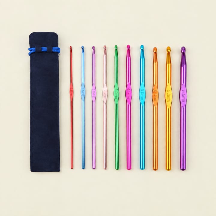 Colorful Aluminum Crochet Hook Set, Multicolor with navy pouch