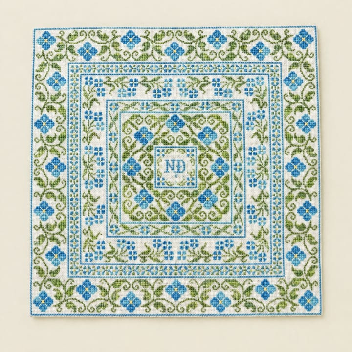 Wildflower Square Cross Stitch Kit, Blue and green floral square