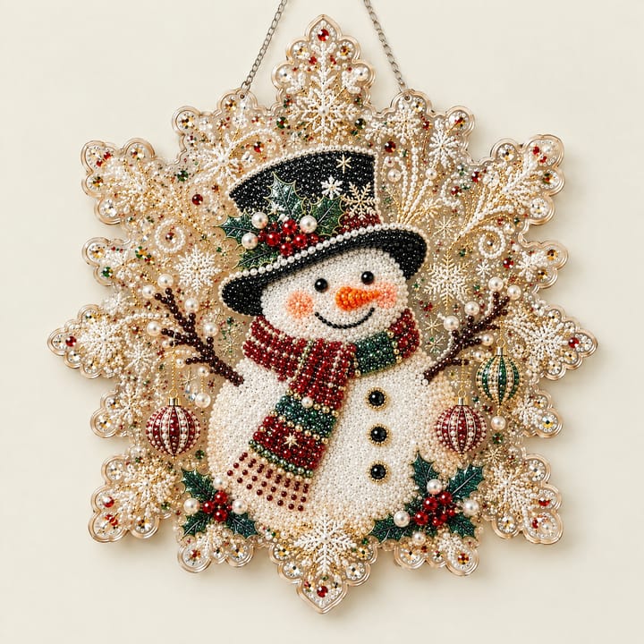 Christmas Pearl Diamond Art Hanging Kit, Snowman with top hat