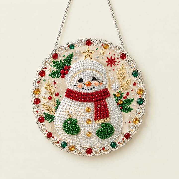 Christmas Pearl Diamond Art Ornament Kit, Snowman with red scarf