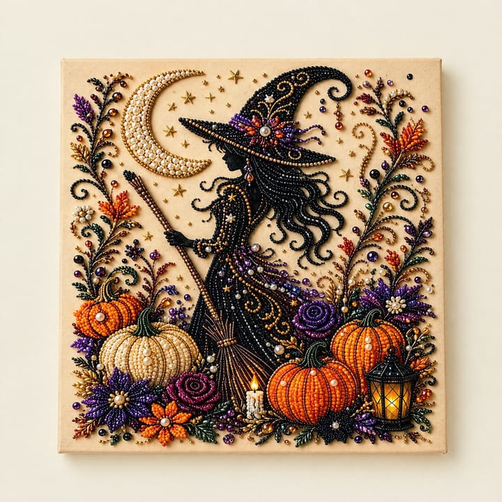 Haunted Harvest Diamond Art Kit, Witch with crescent moon