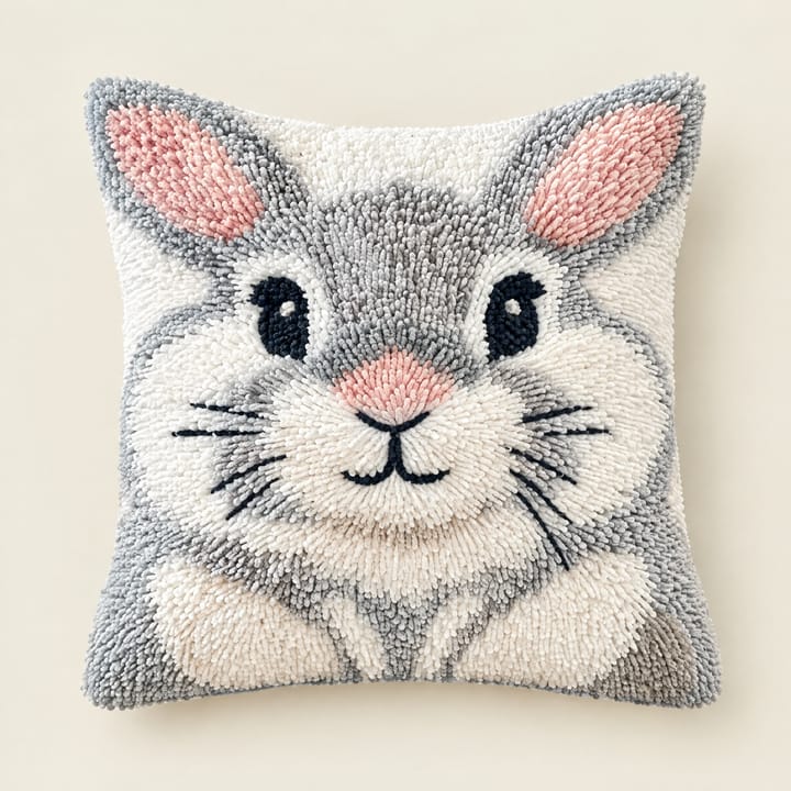 Latch Hook Pillow Kit, Gray rabbit