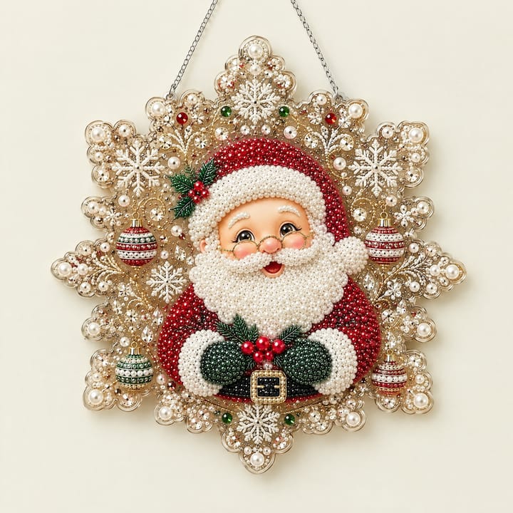Christmas Pearl Diamond Art Ornament Kit, Santa with snowflake frame