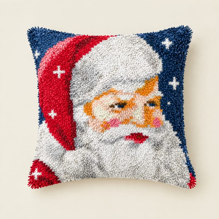 Santa portrait Christmas latch hook pillow, 17 x 17 in
