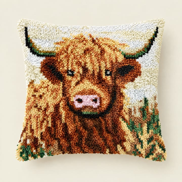 Latch Hook Pillow Kit, Highland cow