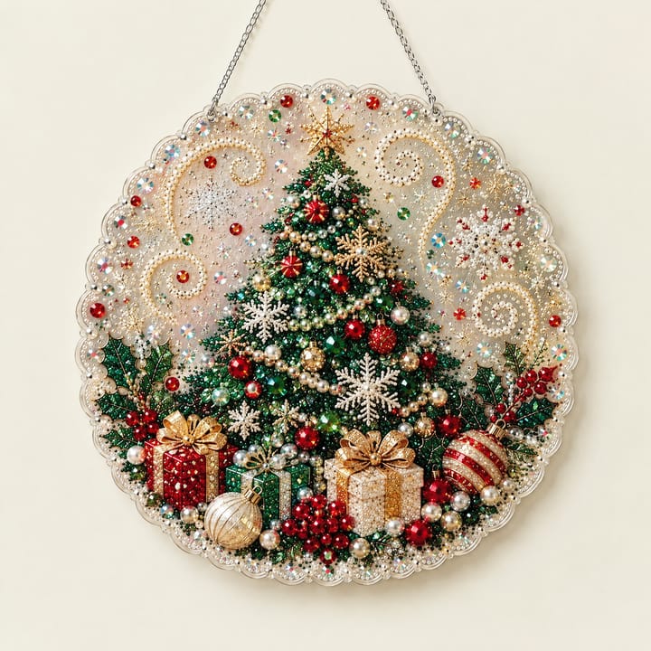 Christmas Pearl Diamond Art Ornament Kit, Christmas tree with gifts