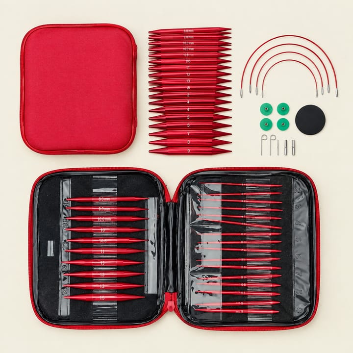 Bamboo Interchangeable Circular Knitting Needle Set, Red