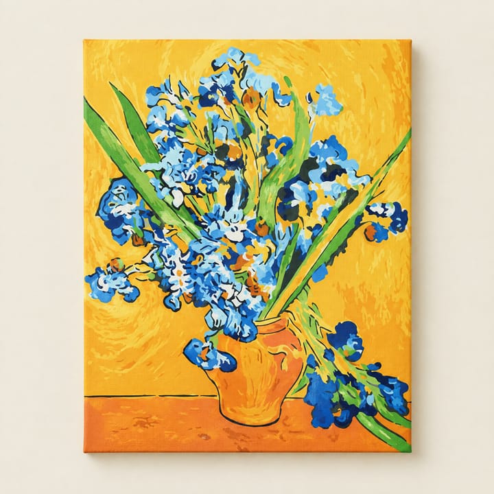Irises in a vase design on a yellow ground