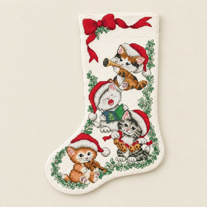 Christmas Stocking Cross Stitch Kit, Cats in Santa hats