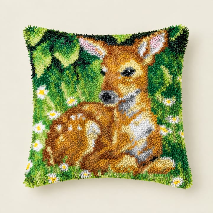 Fawn latch hook pillow, 17 x 17 in