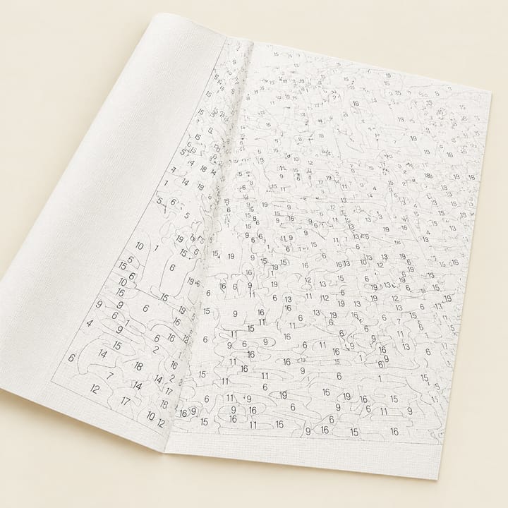 Close-up of the numbered outline printed on the canvas