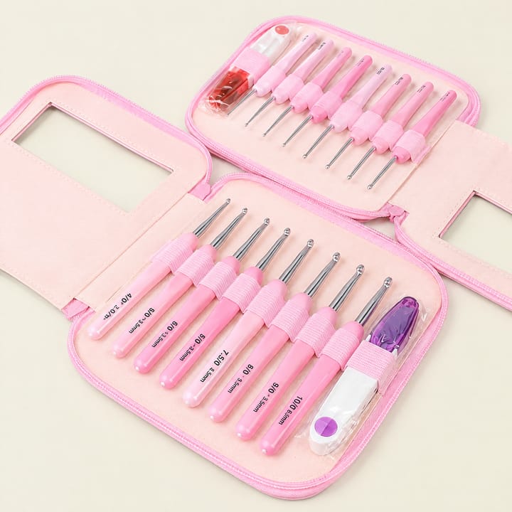Pink Handle Crochet Hook Set
