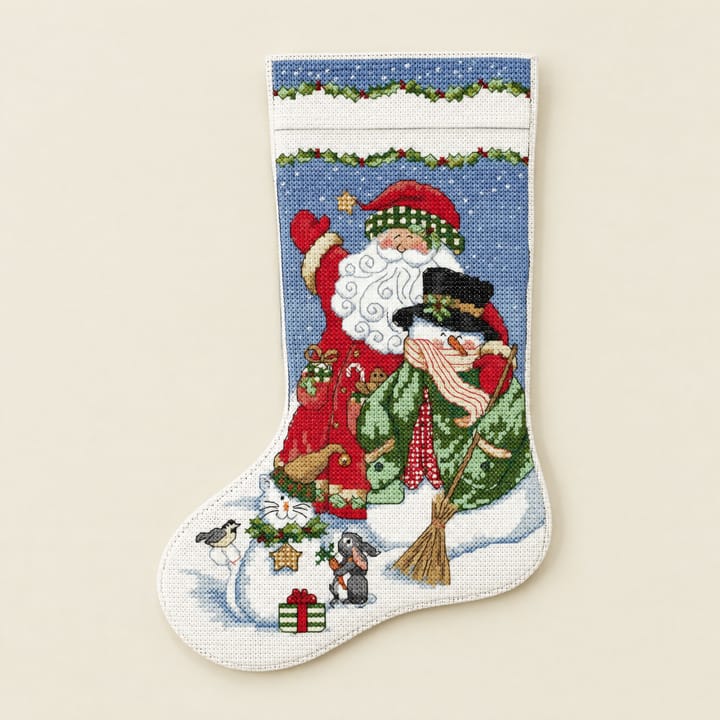 Christmas Stocking Cross Stitch Kit, Santa and snowman