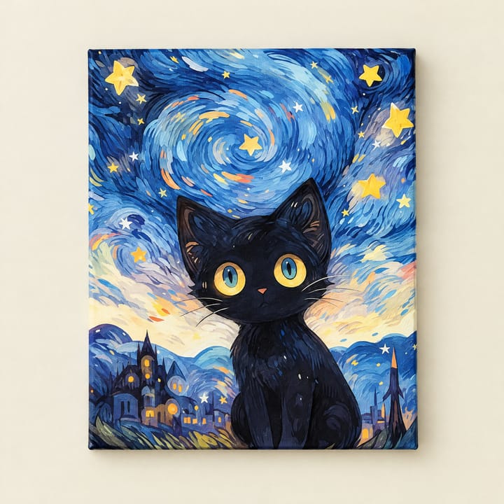 Starry Cat Paint by Number Kit, Black cat with yellow eyes