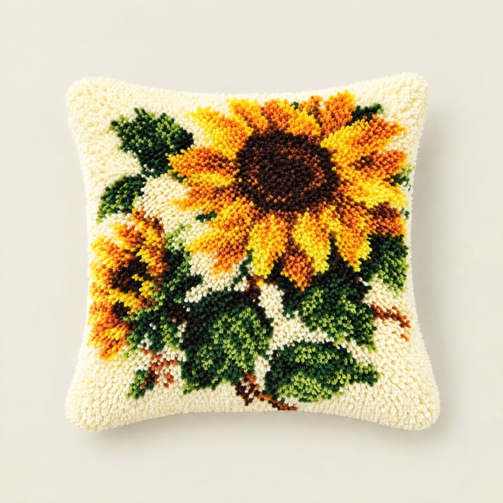 Sunflowers latch hook pillow, 17 x 17 in