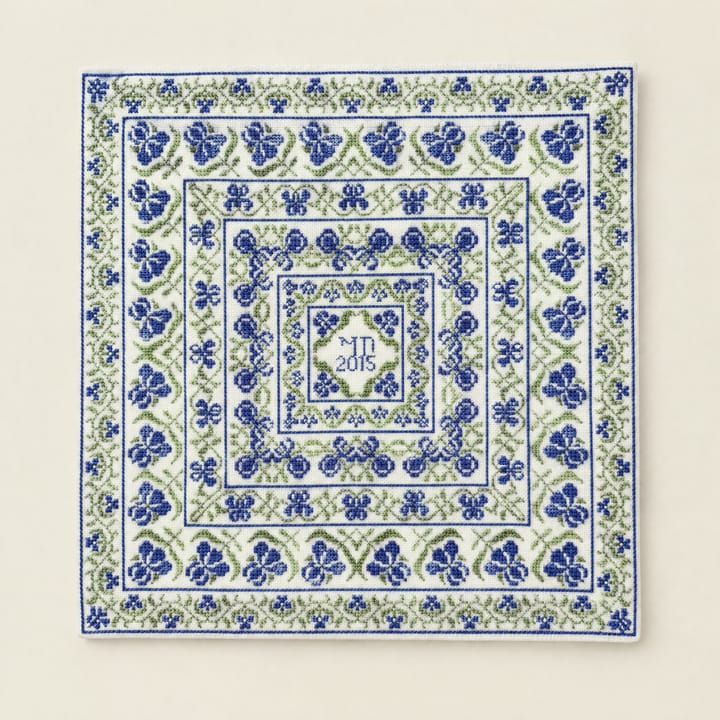 Wildflower Square Cross Stitch Kit, Blue and green butterfly square