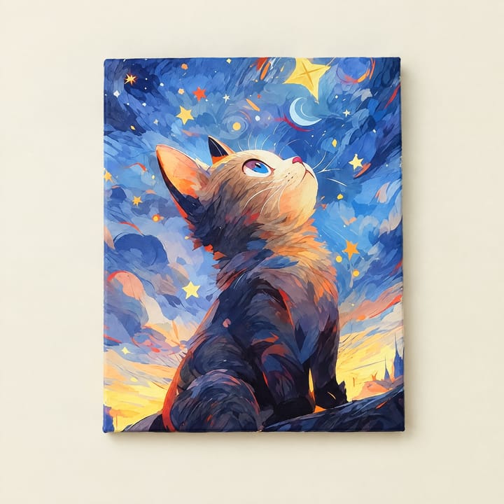 Starry Cat Paint by Number Kit, Orange cat looking up at stars