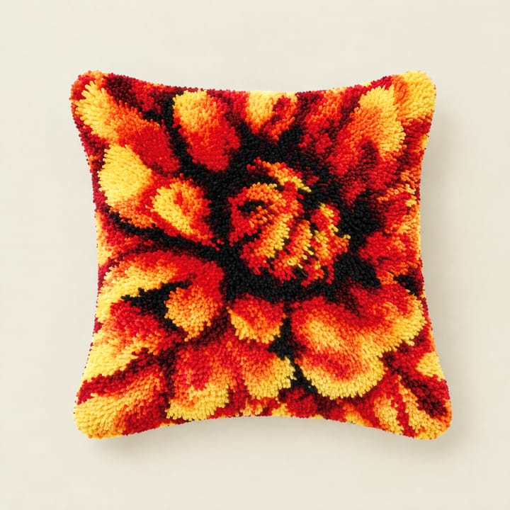 Fire dahlia latch hook pillow, 17 x 17 in