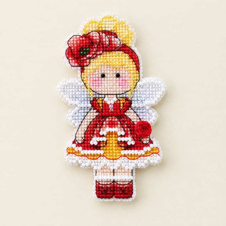 Angel Fridge Magnet Cross Stitch Kit, Red rose angel