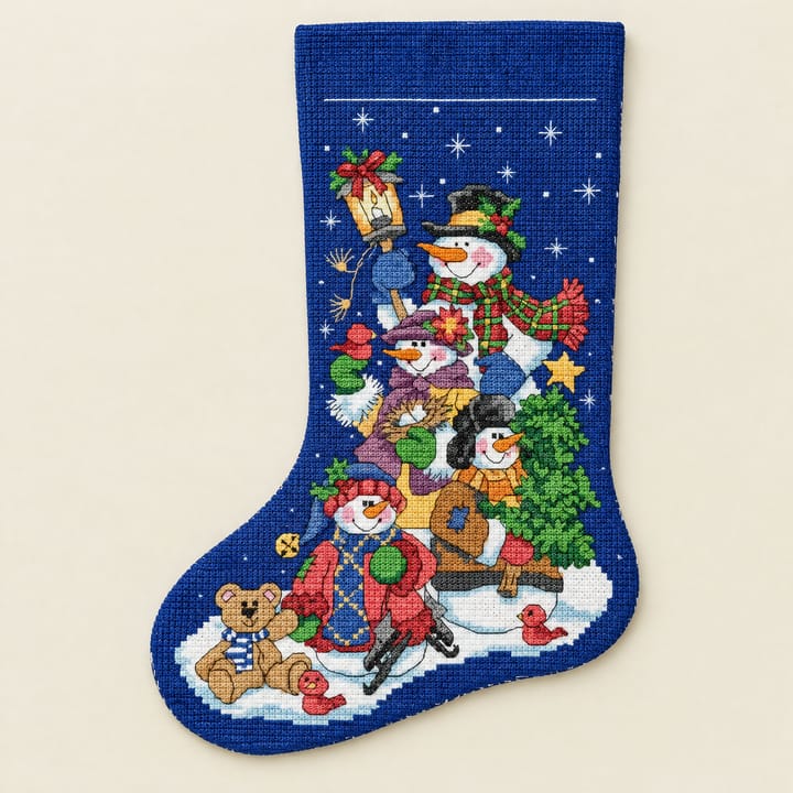 Christmas Stocking Cross Stitch Kit, Snowmen with Christmas tree