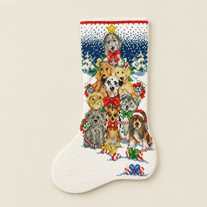 Christmas Stocking Cross Stitch Kit, Santa and snowman with animals