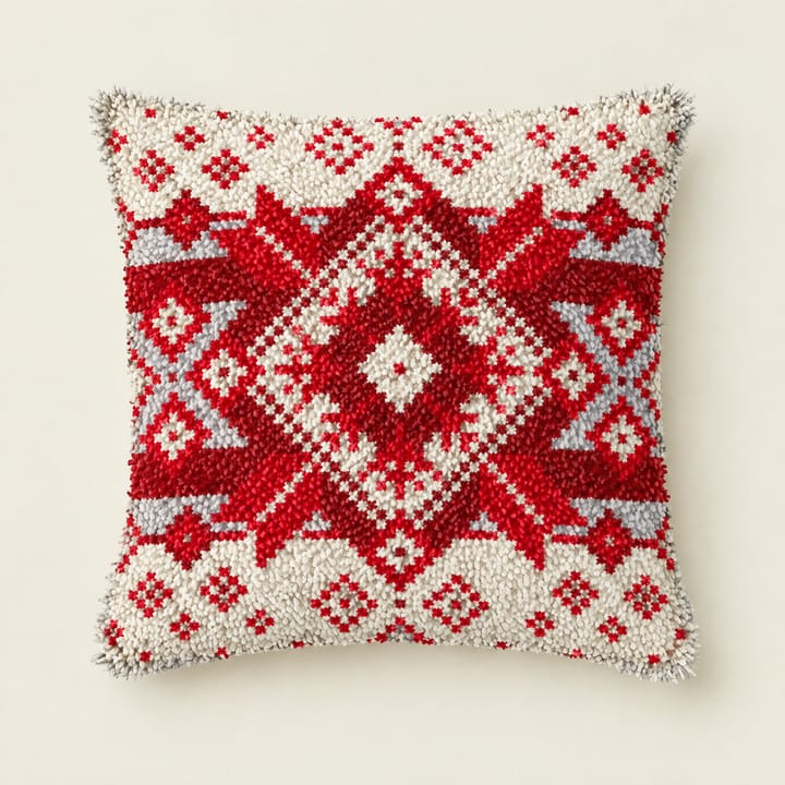 Nordic diamond Christmas latch hook pillow, 17 x 17 in