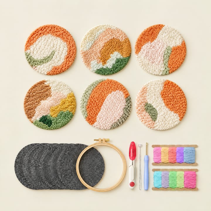 Apricot abstract punch needle coasters with the kit