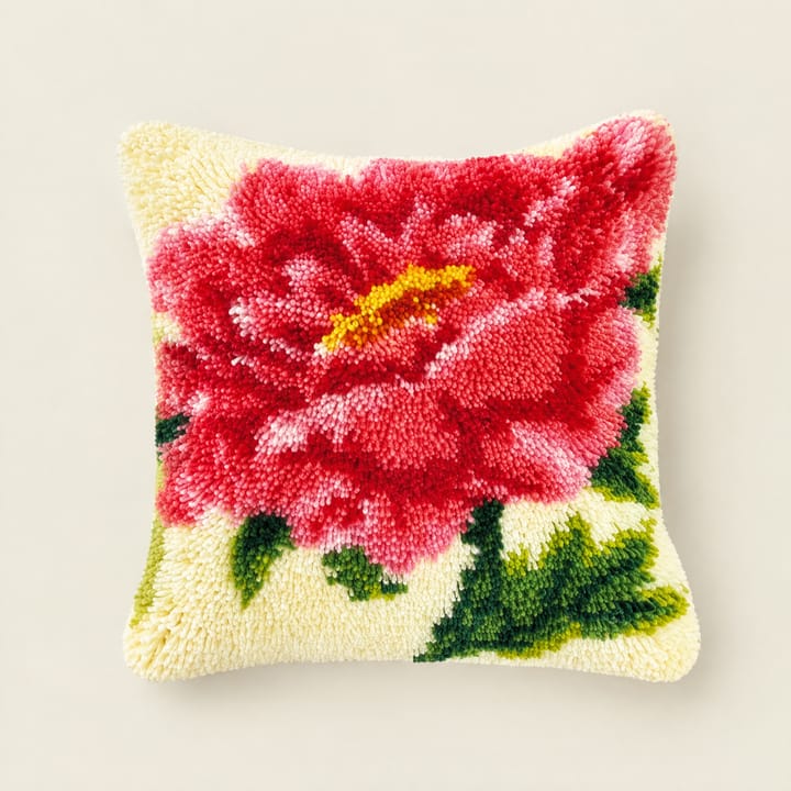 Peony latch hook pillow, 17 x 17 in