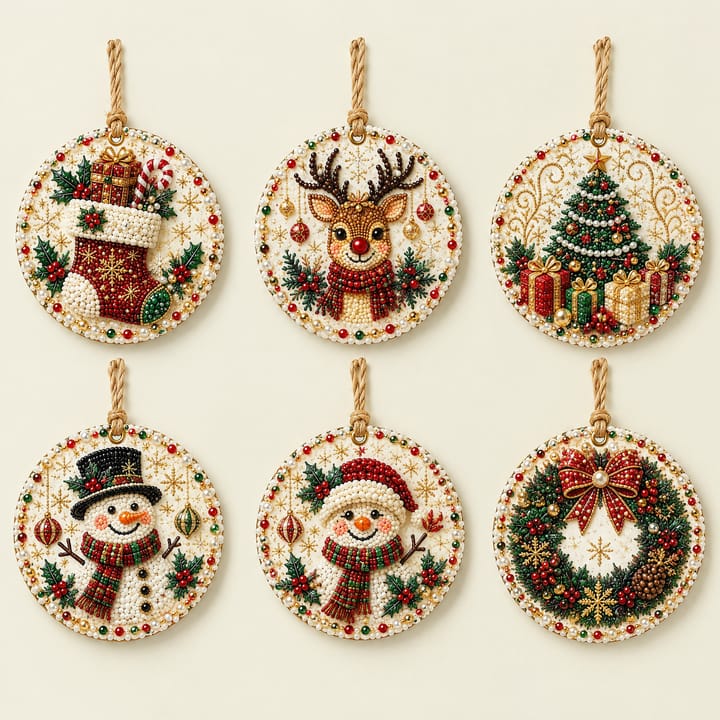 Christmas Ornament Diamond Art Kit, Stocking, Santa, snowman, wreath, stocking, reindeer