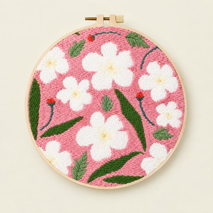 Floral Punch Needle Kit, White blossoms on pink