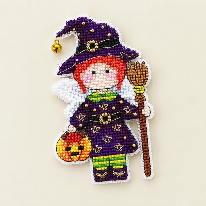 Angel Fridge Magnet Cross Stitch Kit, Halloween witch angel