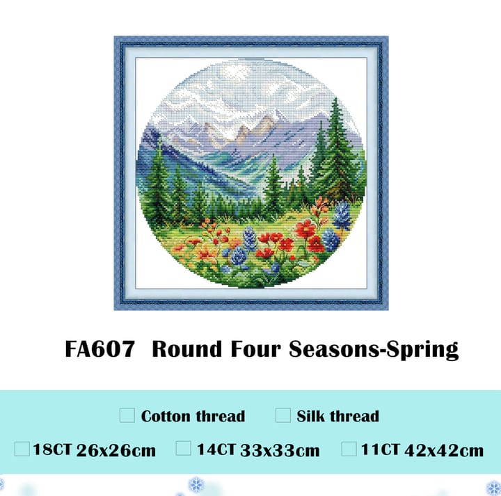 Four Seasons Cross Stitch Kit, Spring meadow and mountains