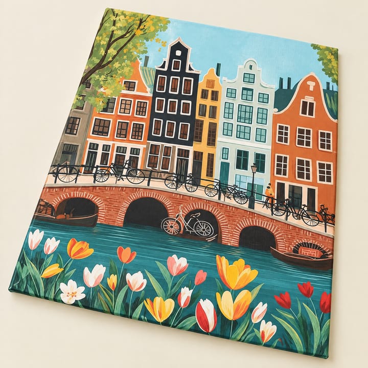 Canal bridge design: an arched brick bridge over a canal