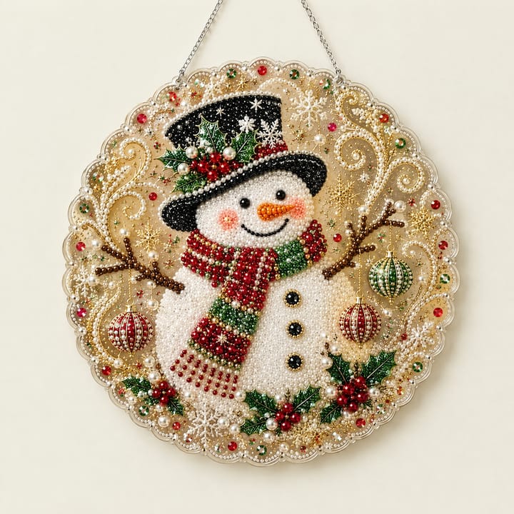 Christmas Pearl Diamond Art Ornament Kit, Snowman with top hat