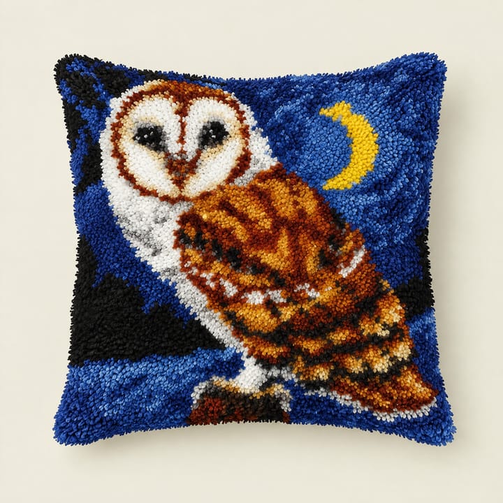 Barn owl latch hook pillow, 17 x 17 in