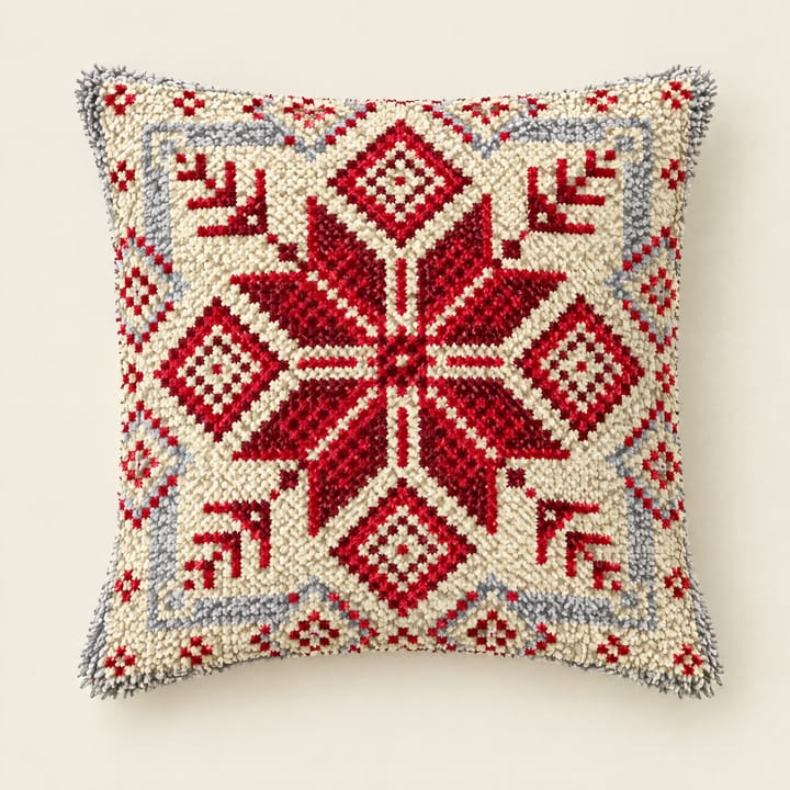 Nordic star Christmas latch hook pillow, 17 x 17 in