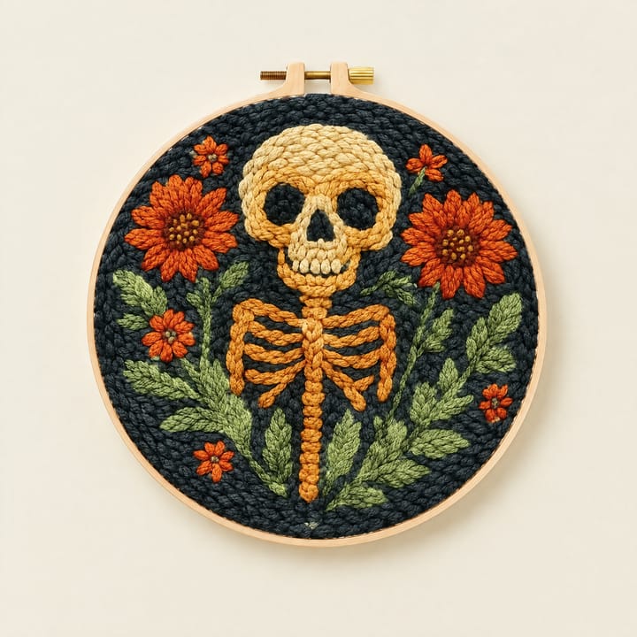 Scenic Punch Needle Kit, Skeleton with flowers