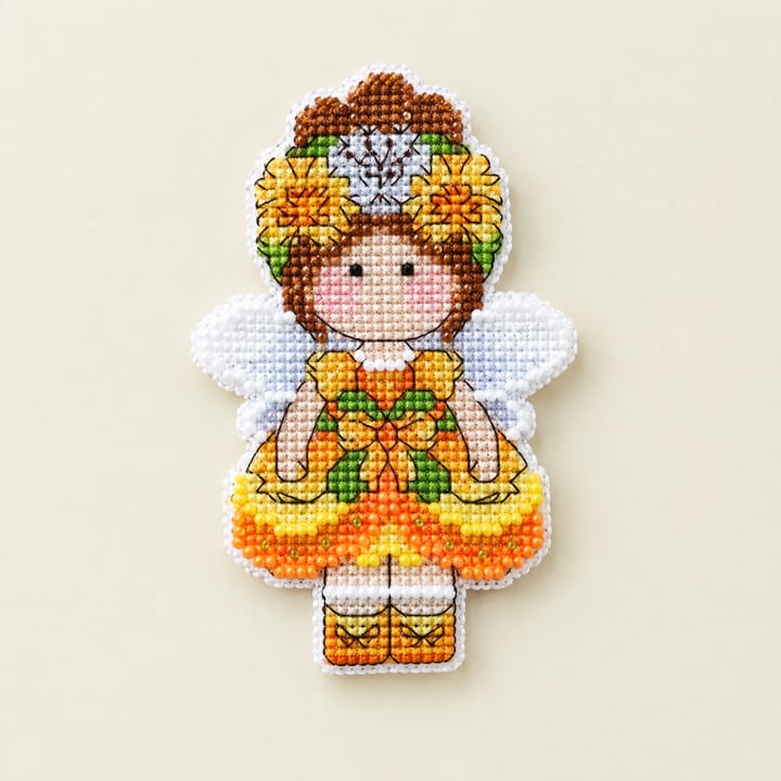 Angel Fridge Magnet Cross Stitch Kit, Orange flower angel