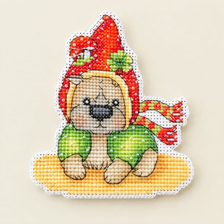 Angel Fridge Magnet Cross Stitch Kit, Bear in red hood