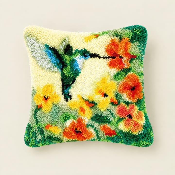 Hummingbird latch hook pillow, 17 x 17 in