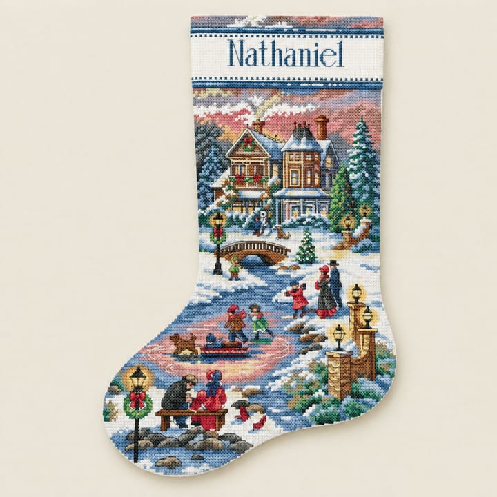Christmas Stocking Cross Stitch Kit, Victorian house winter scene