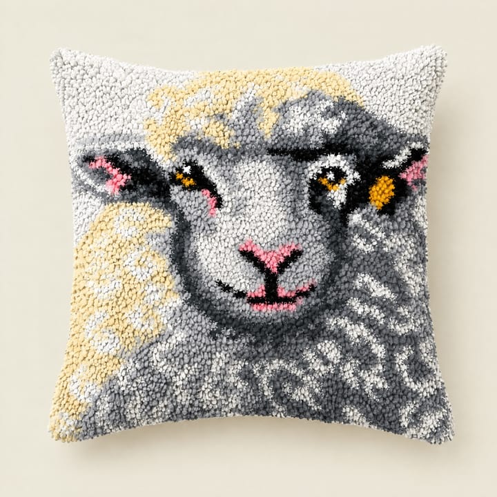 Latch Hook Pillow Kit, Gray sheep