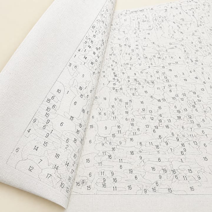 Close-up of the numbered outline printed on the canvas