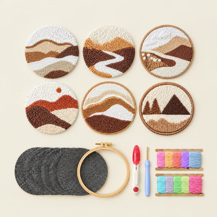 Desert roads punch needle coasters with the kit